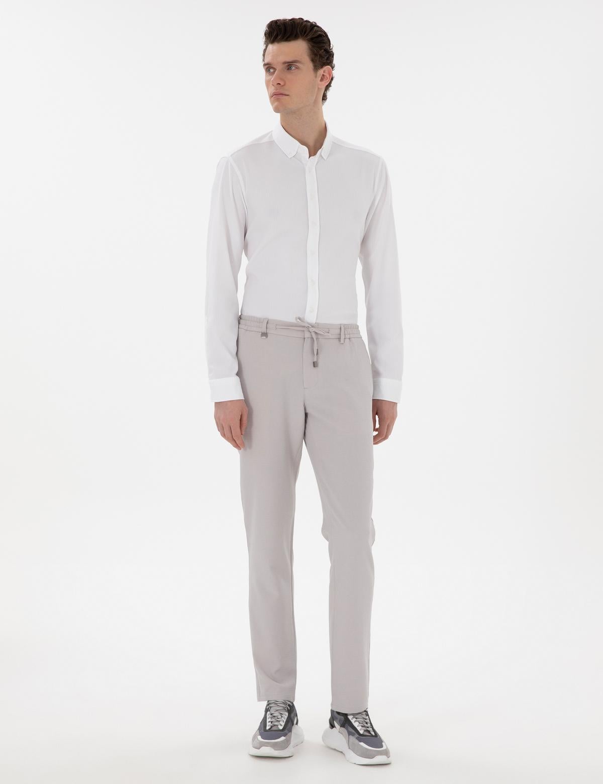 Beyaz Slim Fit Çizgili Uzun Kollu Gömlek - 50301583088