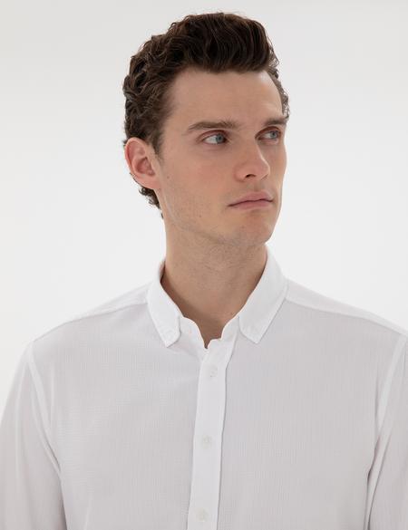 Beyaz Slim Fit Çizgili Uzun Kollu Gömlek - 50301583088
