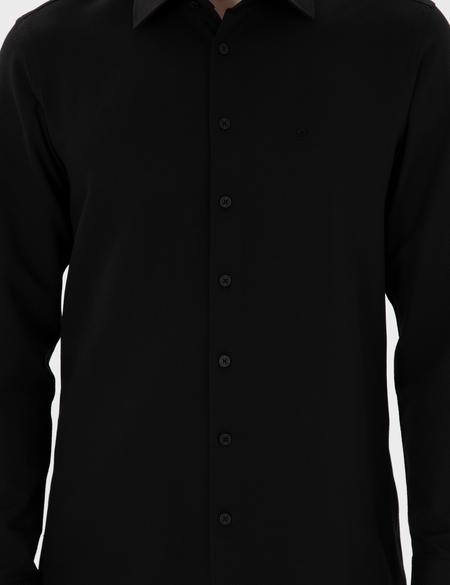 Siyah İtalyan Yaka Armürlü Uzun Kollu Gömlek - 50303375036