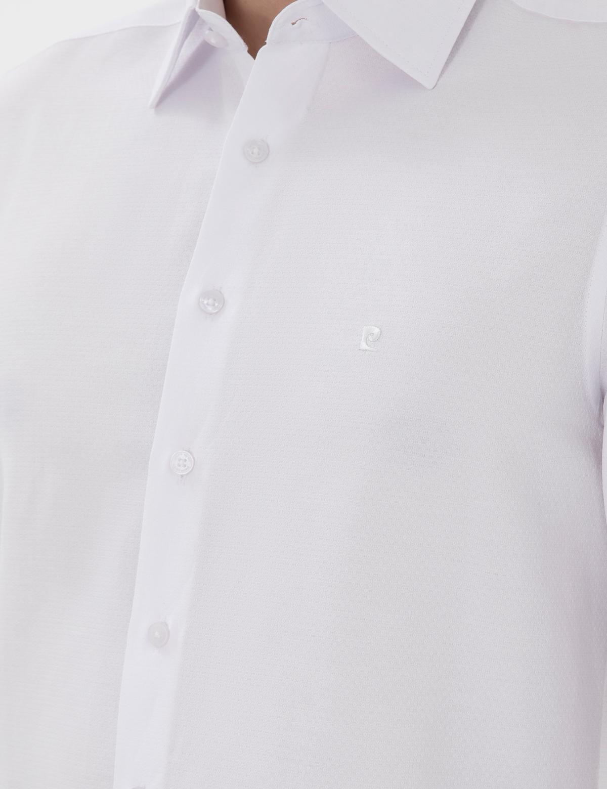 Beyaz İtalyan Yaka Armürlü Uzun Kollu Gömlek - 50303375008