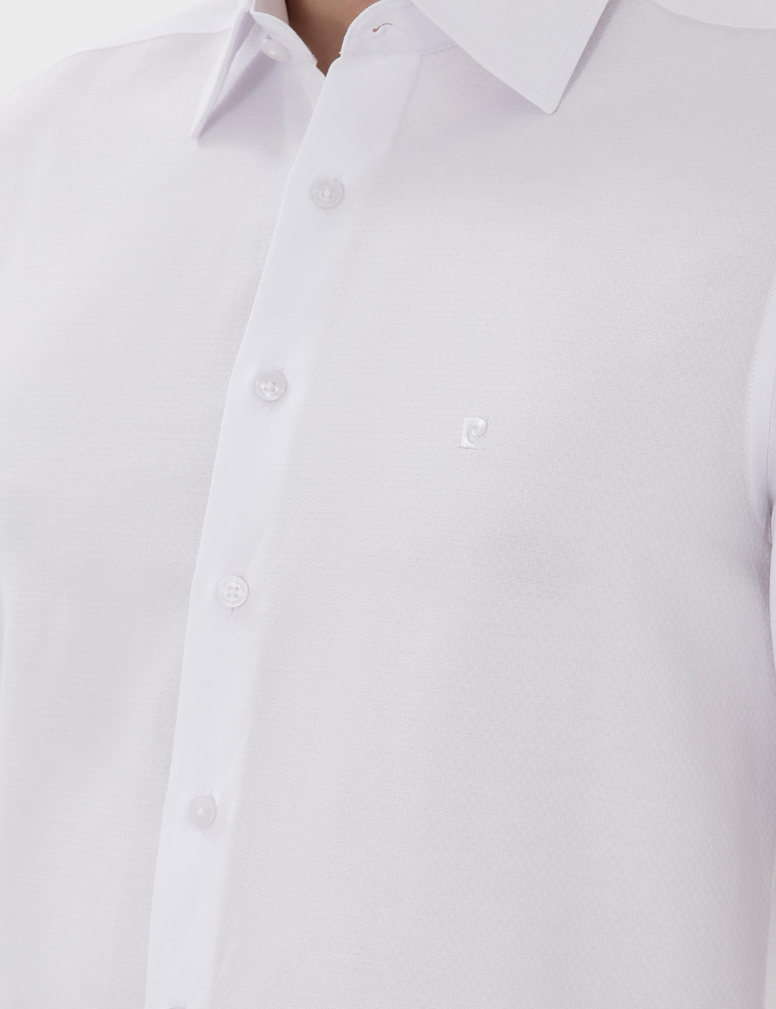 Beyaz İtalyan Yaka Armürlü Uzun Kollu Gömlek