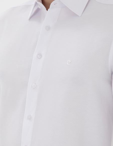 Beyaz İtalyan Yaka Armürlü Uzun Kollu Gömlek - 50303375008