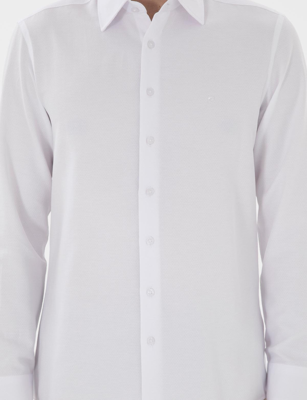 Beyaz İtalyan Yaka Armürlü Uzun Kollu Gömlek - 50303375008