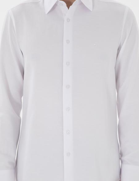 Beyaz İtalyan Yaka Armürlü Uzun Kollu Gömlek - 50303375008