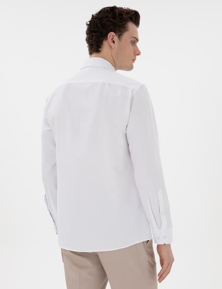 Beyaz İtalyan Yaka Armürlü Uzun Kollu Gömlek - 50303375008