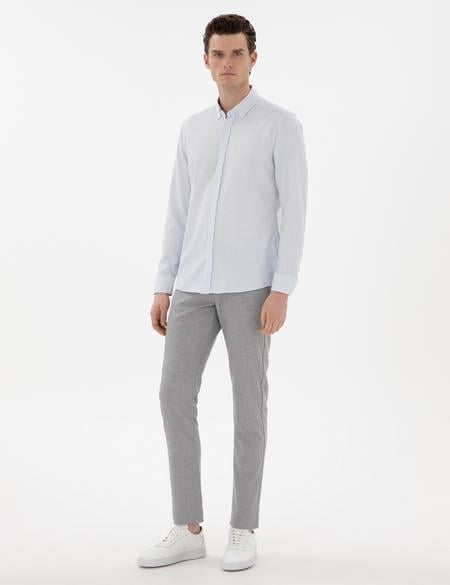 Açık Mavi Slim Fit Çizgili Uzun Kollu Gömlek - 50301583019
