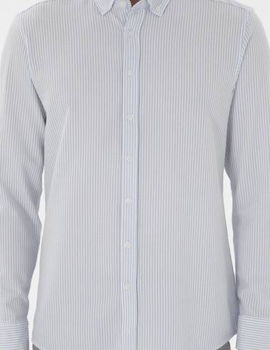 Açık Mavi Slim Fit Çizgili Uzun Kollu Gömlek