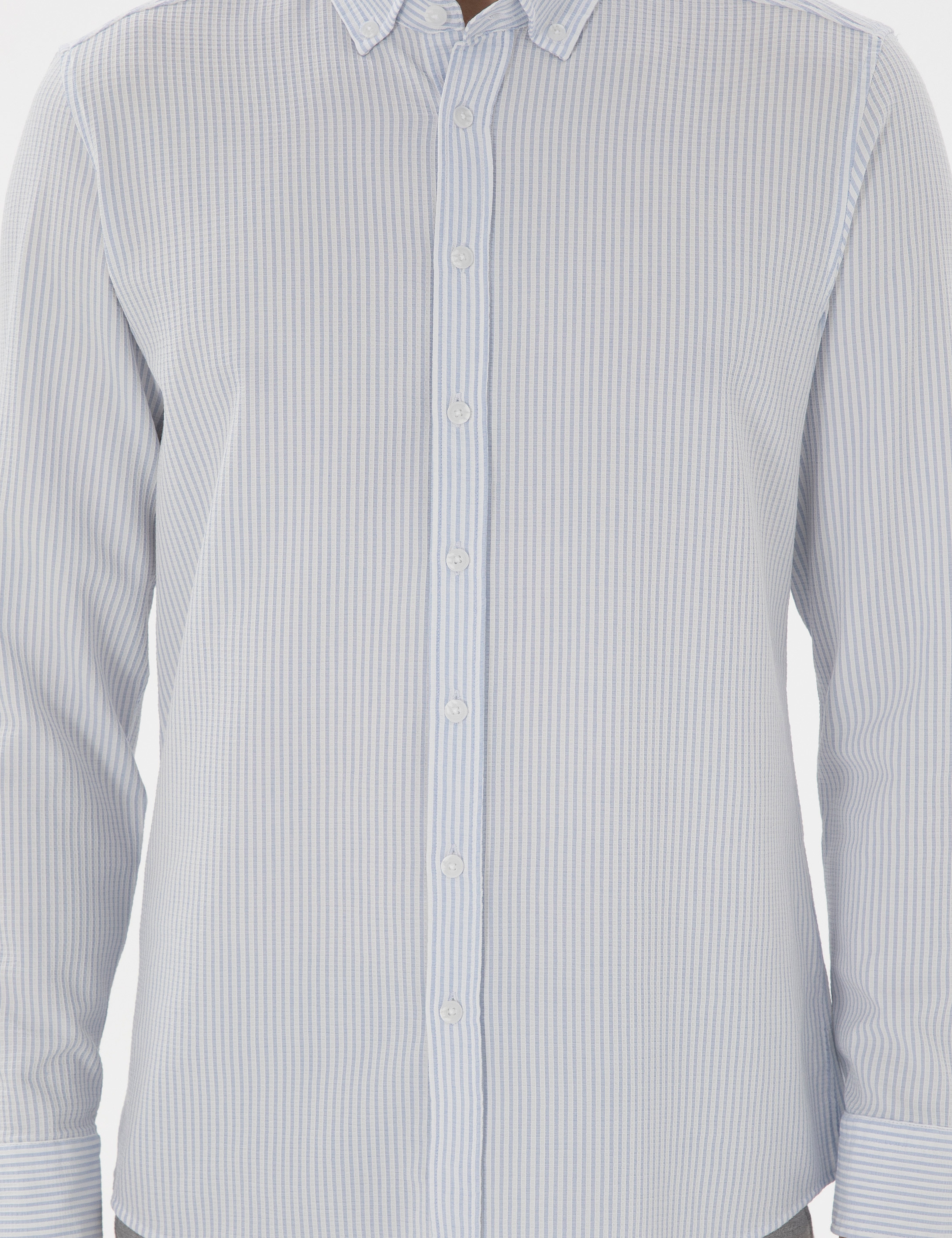 Açık Mavi Slim Fit Çizgili Uzun Kollu Gömlek - Image 6
