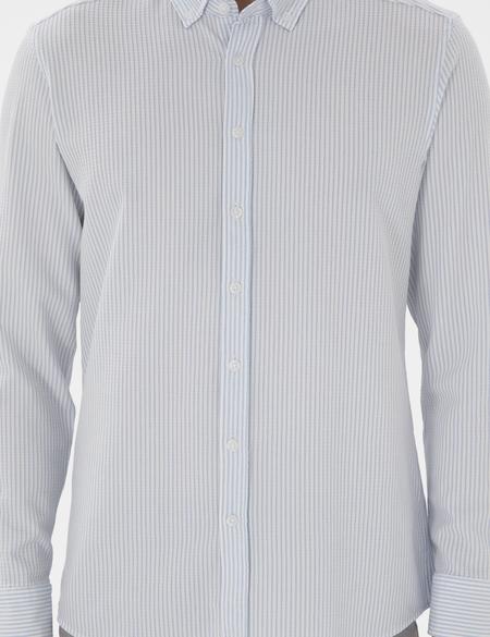 Açık Mavi Slim Fit Çizgili Uzun Kollu Gömlek - 50301583019