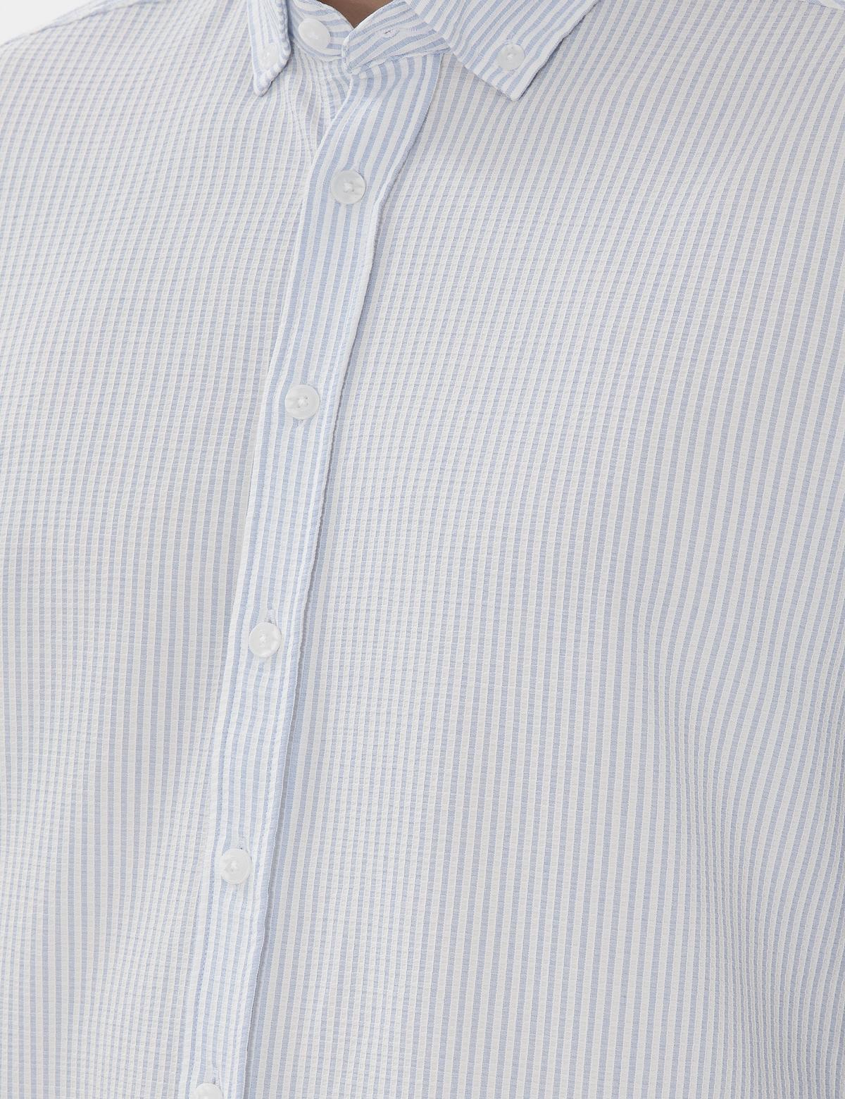 Açık Mavi Slim Fit Çizgili Uzun Kollu Gömlek - 50301583019