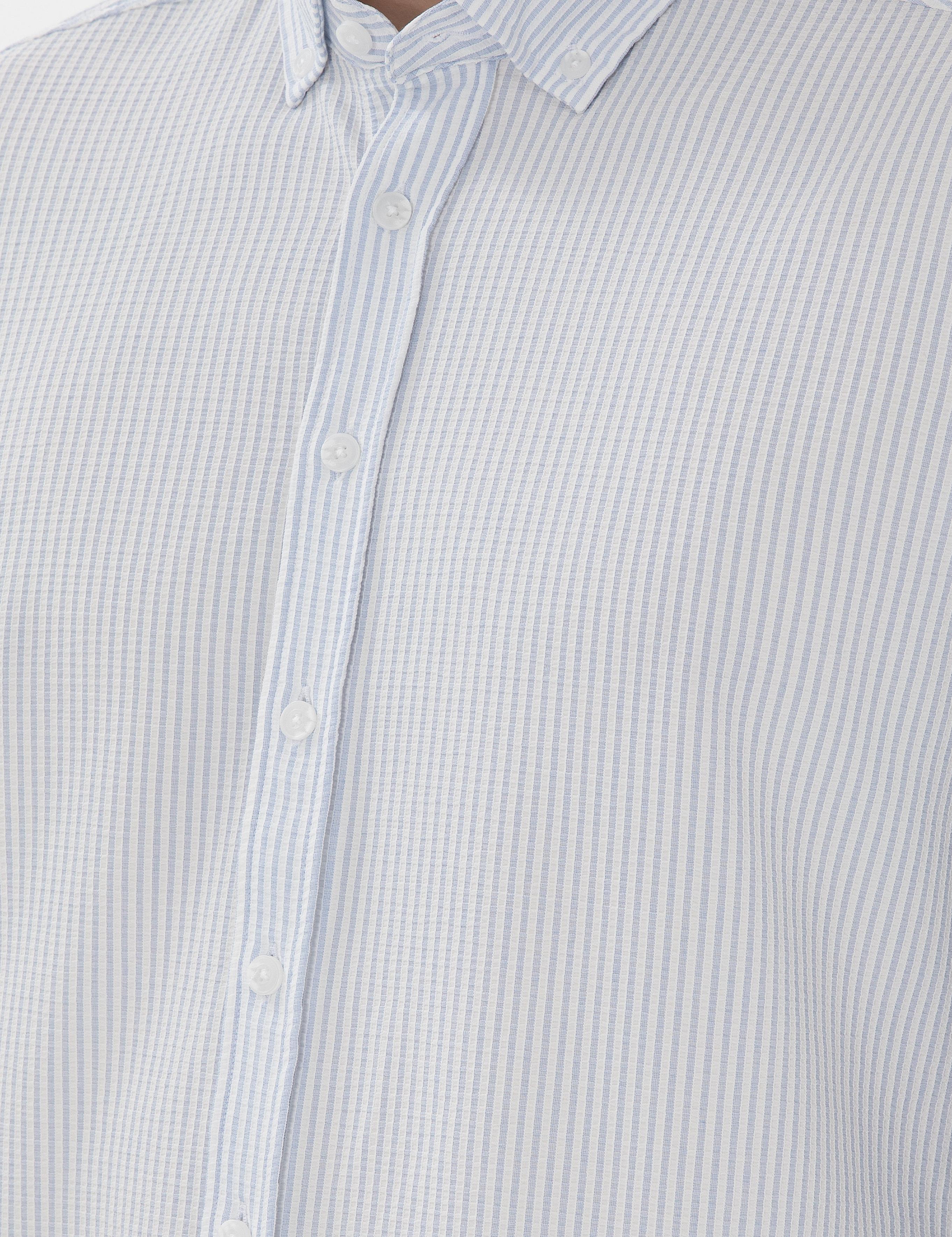 Açık Mavi Slim Fit Çizgili Uzun Kollu Gömlek
