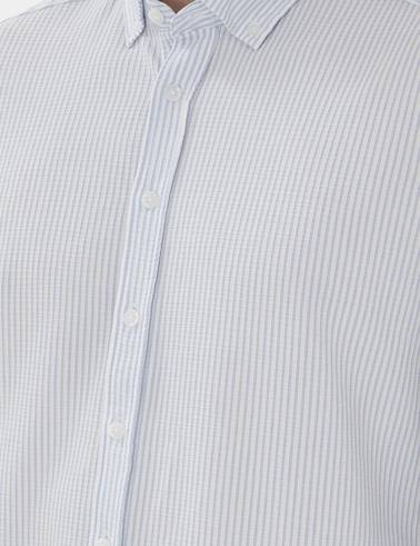 Açık Mavi Slim Fit Çizgili Uzun Kollu Gömlek