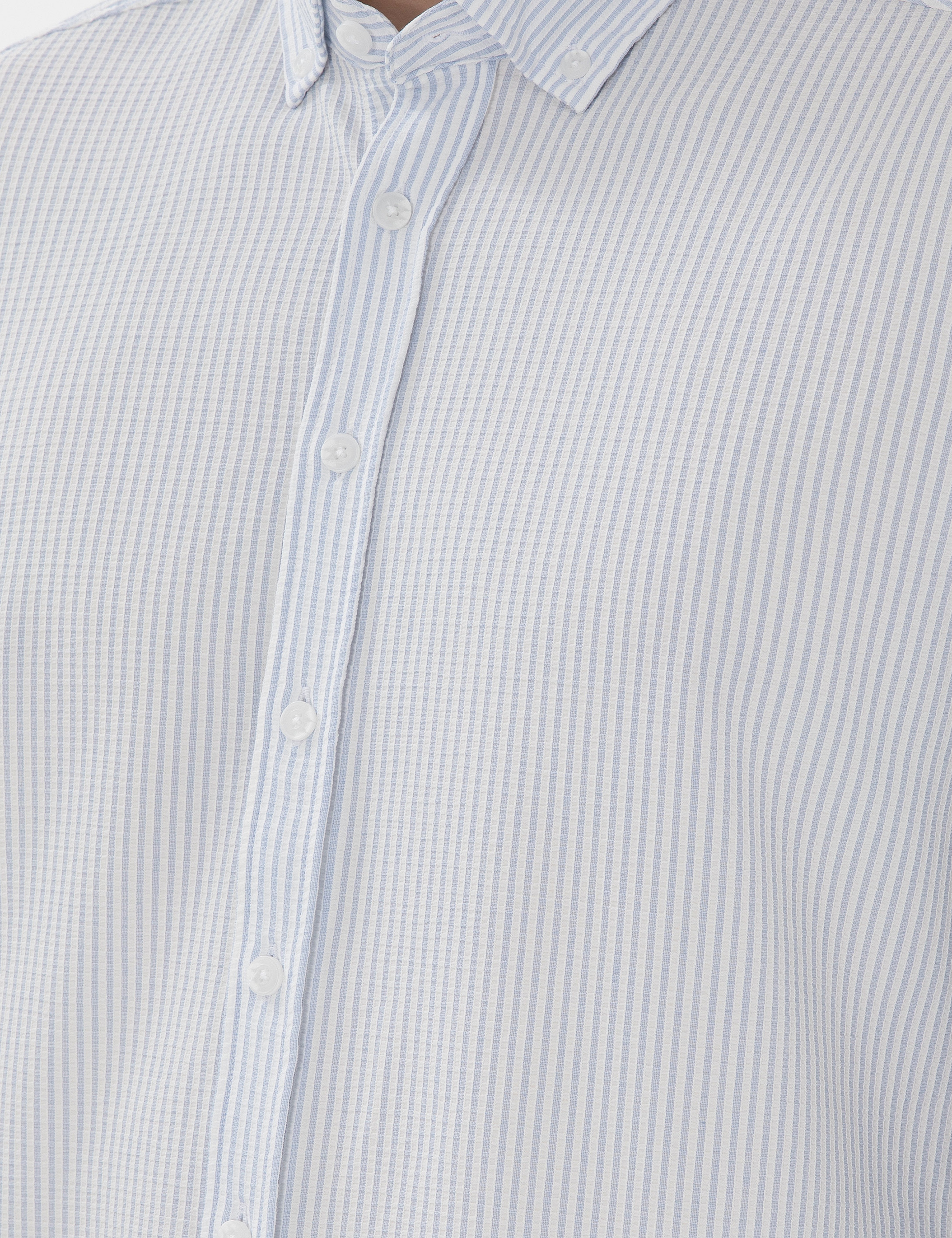 Açık Mavi Slim Fit Çizgili Uzun Kollu Gömlek - Image 7