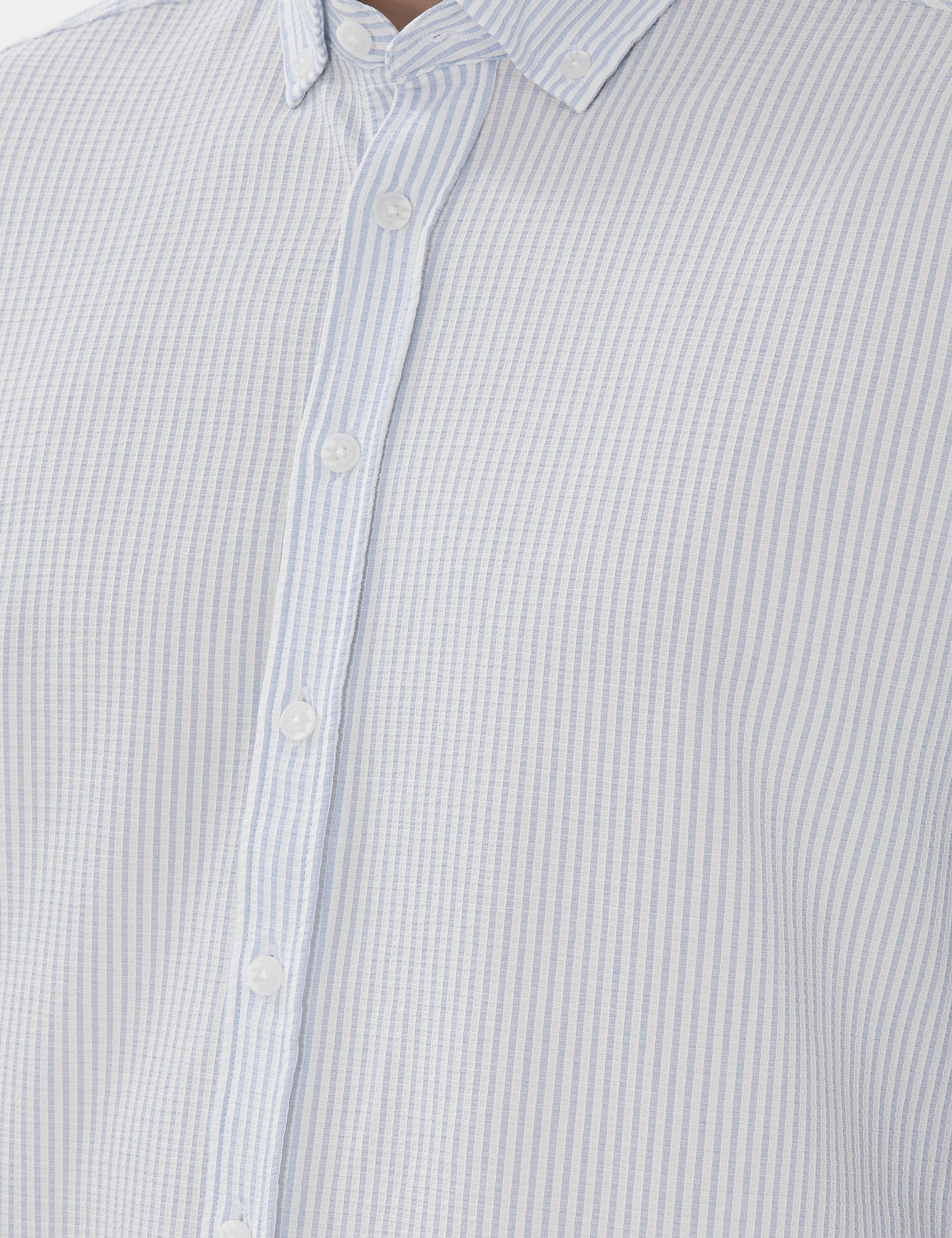 Açık Mavi Slim Fit Çizgili Uzun Kollu Gömlek