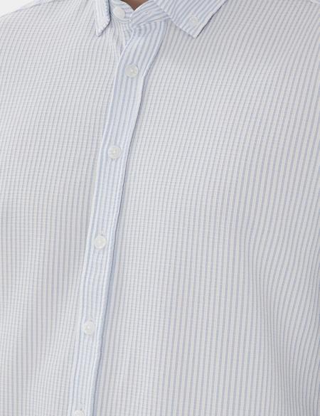 Açık Mavi Slim Fit Çizgili Uzun Kollu Gömlek - 50301583019