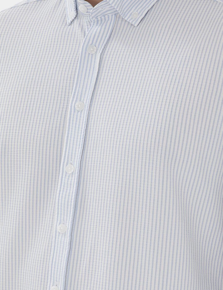 Açık Mavi Slim Fit Çizgili Uzun Kollu Gömlek