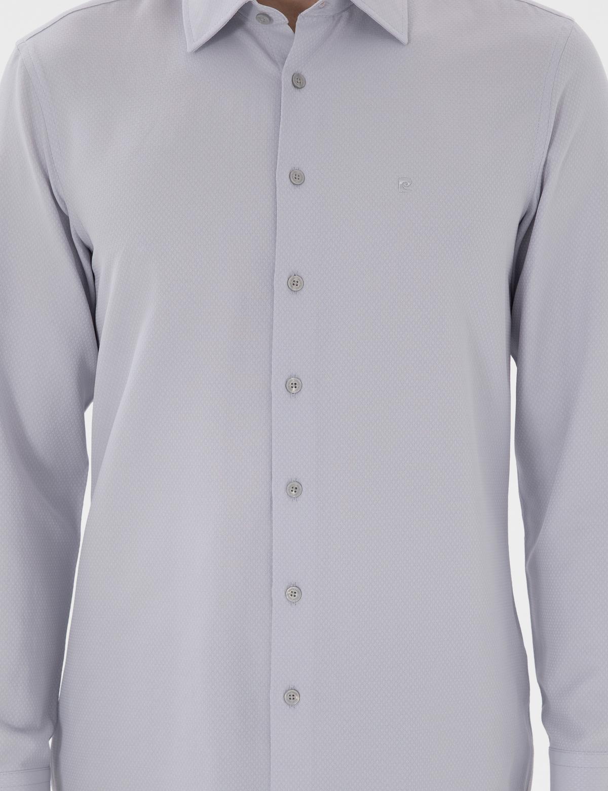 Gri İtalyan Yaka Armürlü Uzun Kollu Gömlek - 50303375025