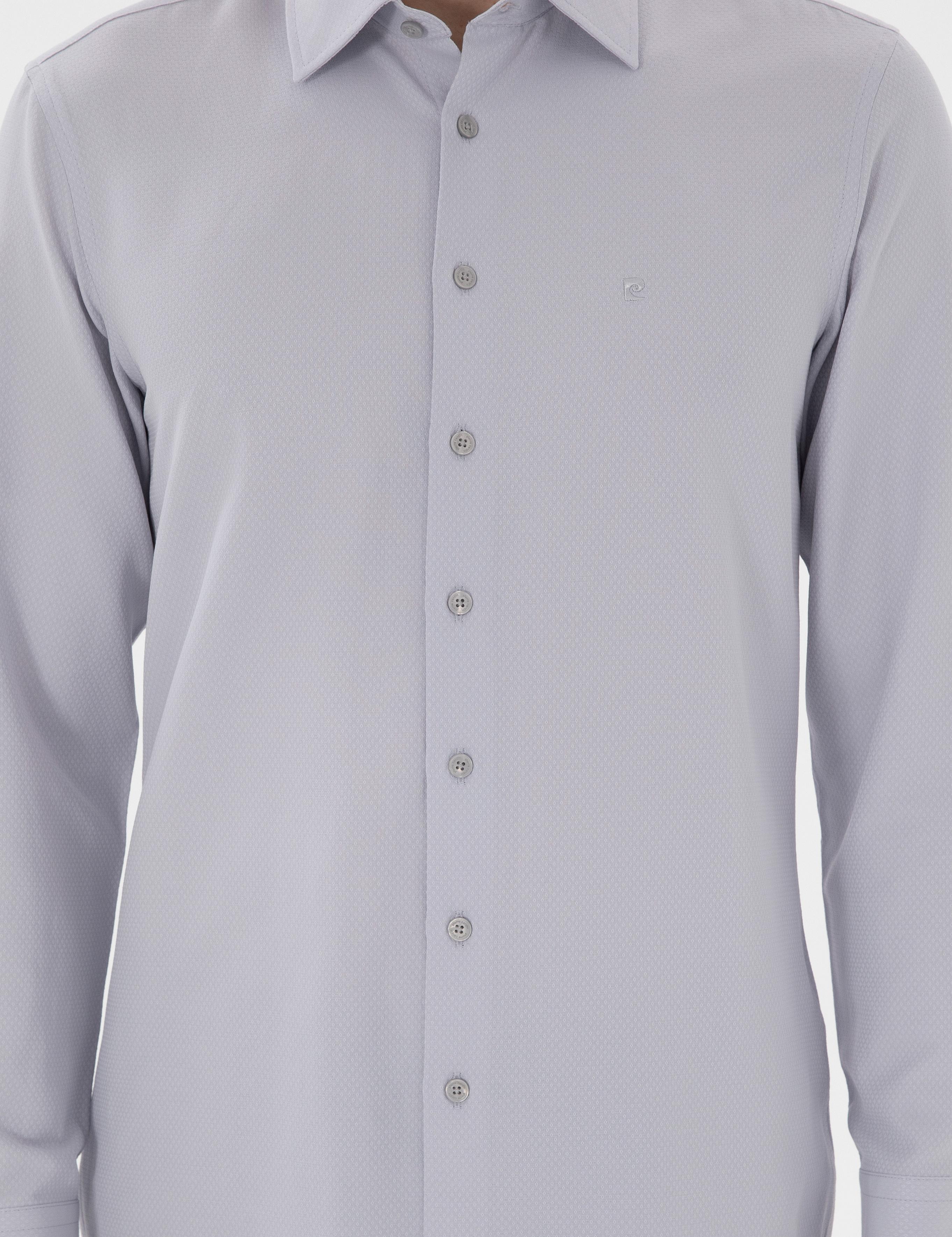 Gri İtalyan Yaka Armürlü Uzun Kollu Gömlek