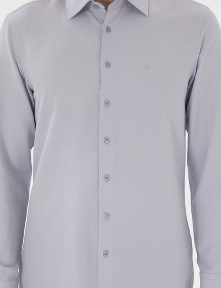Gri İtalyan Yaka Armürlü Uzun Kollu Gömlek - 50303375025