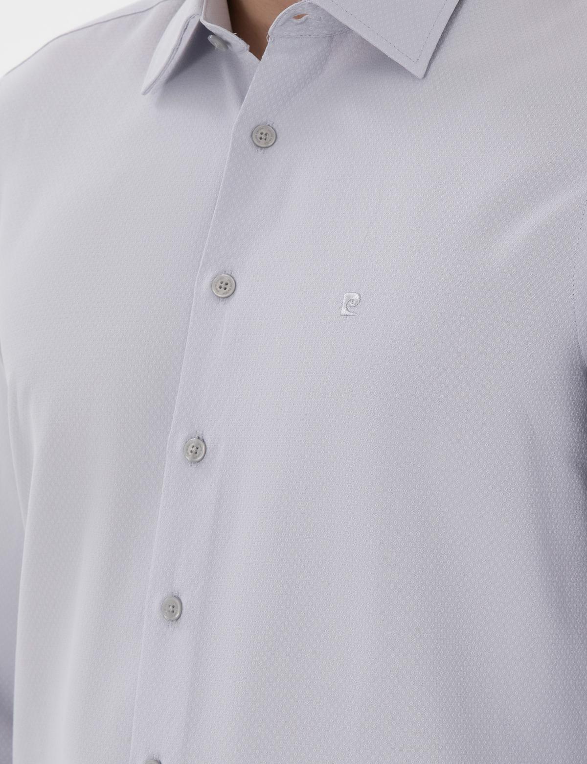 Gri İtalyan Yaka Armürlü Uzun Kollu Gömlek - 50303375025