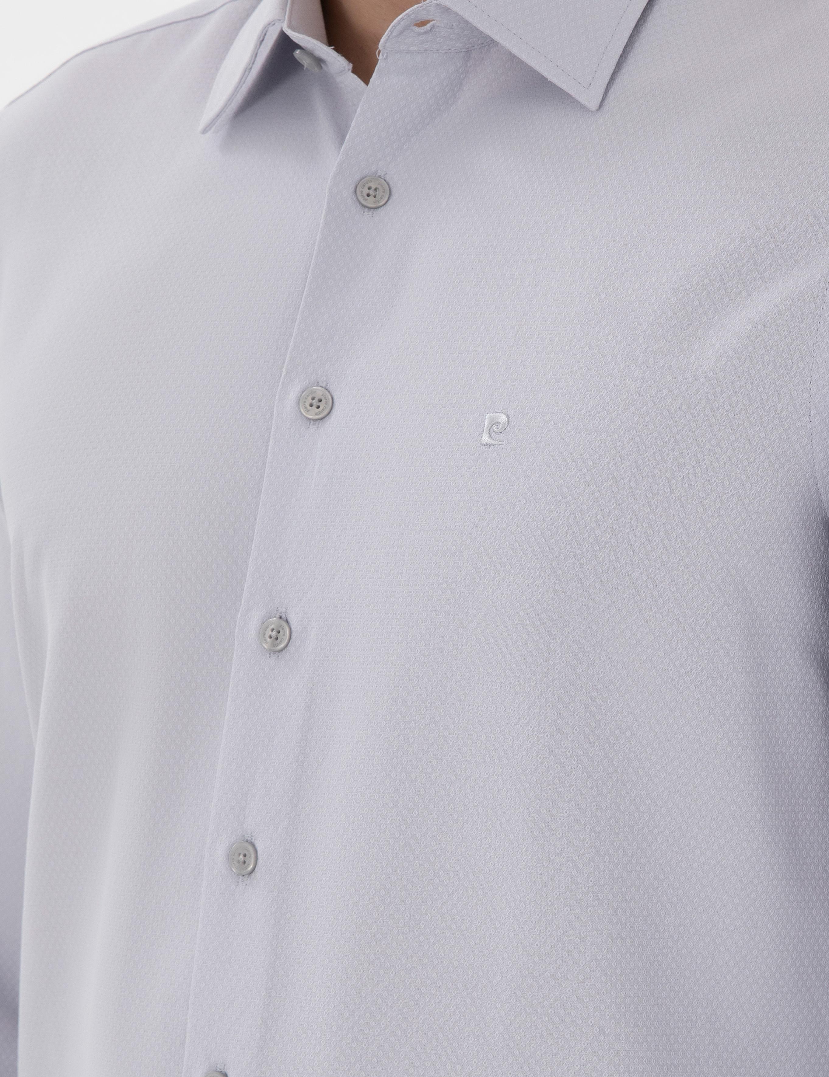 Gri İtalyan Yaka Armürlü Uzun Kollu Gömlek