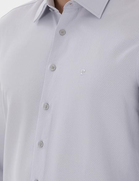 Gri İtalyan Yaka Armürlü Uzun Kollu Gömlek - 50303375025