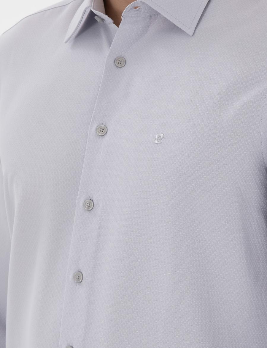 Gri İtalyan Yaka Armürlü Uzun Kollu Gömlek