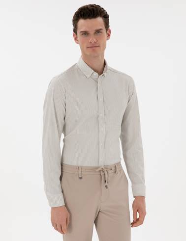 Çağla Slim Fit Çizgili Uzun Kollu Gömlek