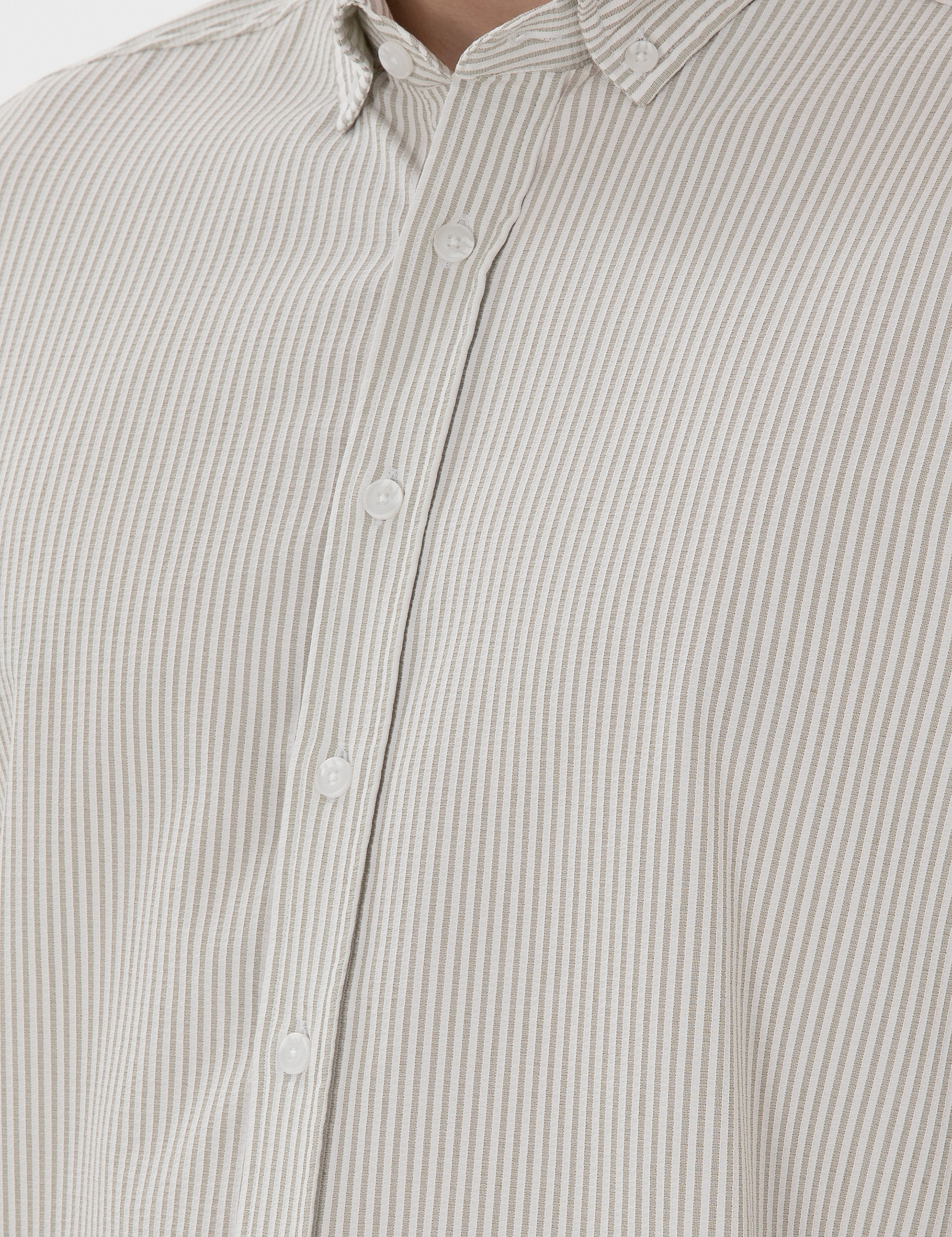 Çağla Slim Fit Çizgili Uzun Kollu Gömlek - Image 7