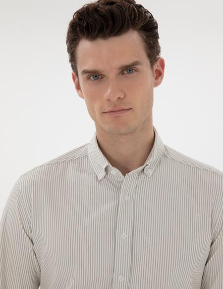 Çağla Slim Fit Çizgili Uzun Kollu Gömlek - 50301583014