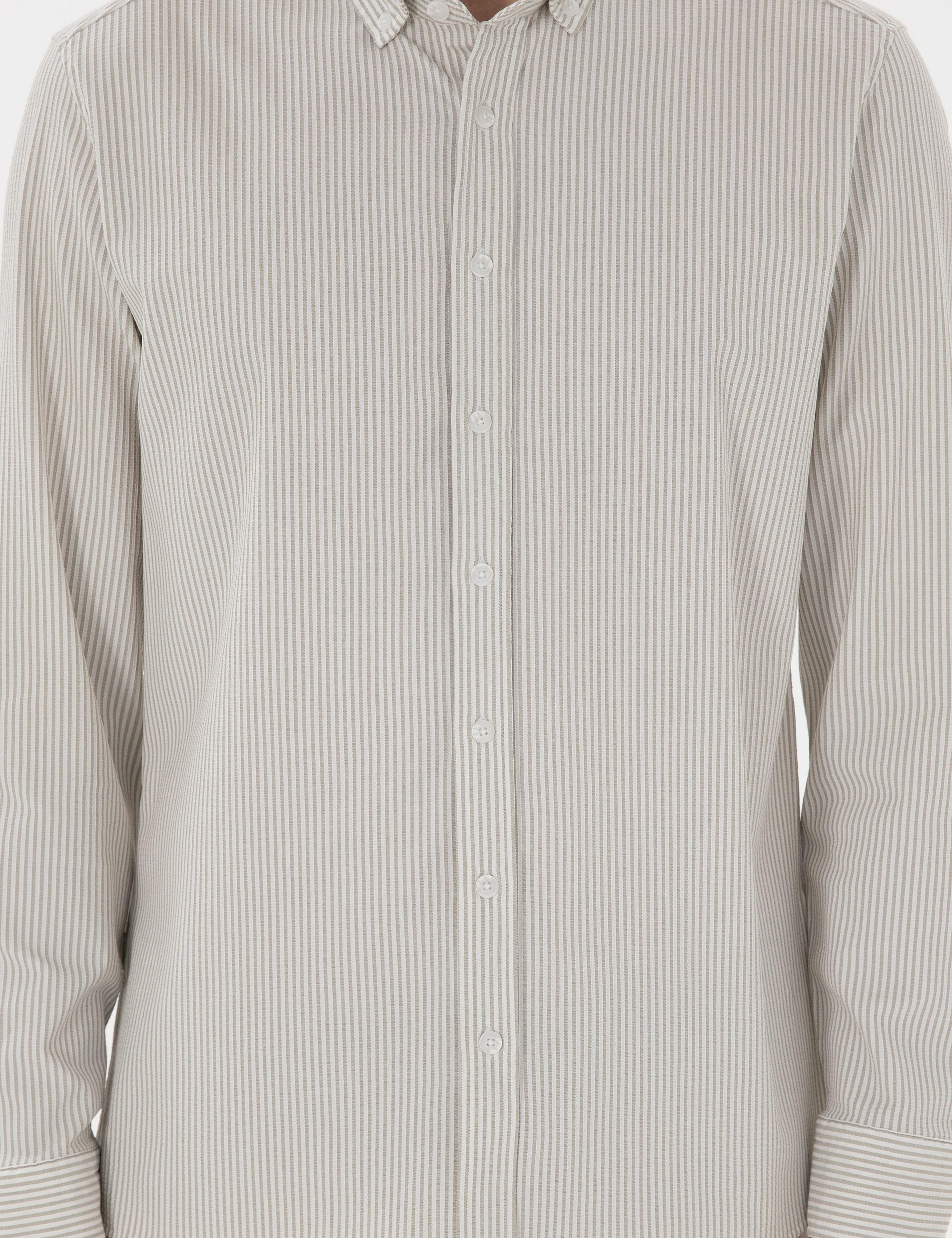 Çağla Slim Fit Çizgili Uzun Kollu Gömlek