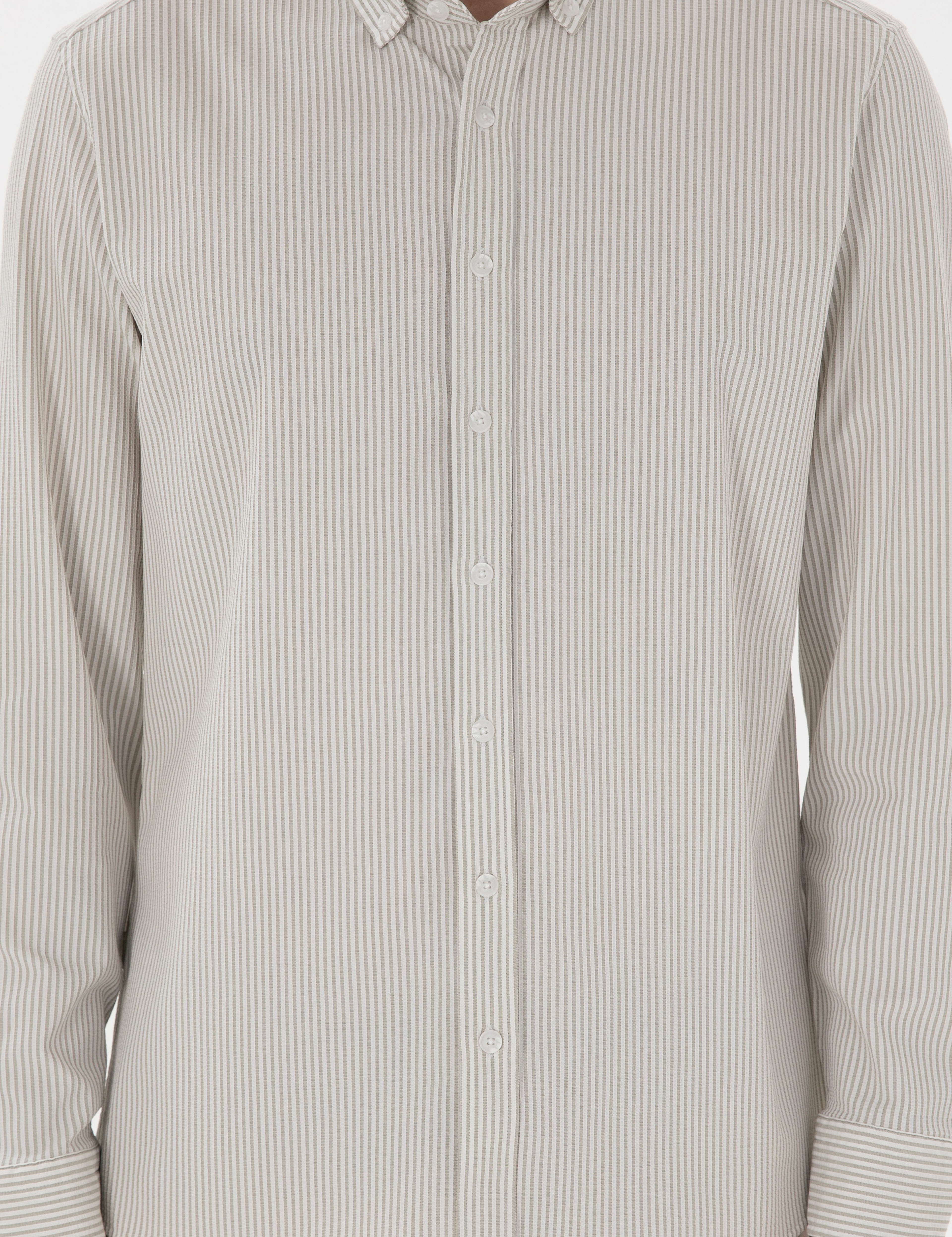 Çağla Slim Fit Çizgili Uzun Kollu Gömlek - Image 6