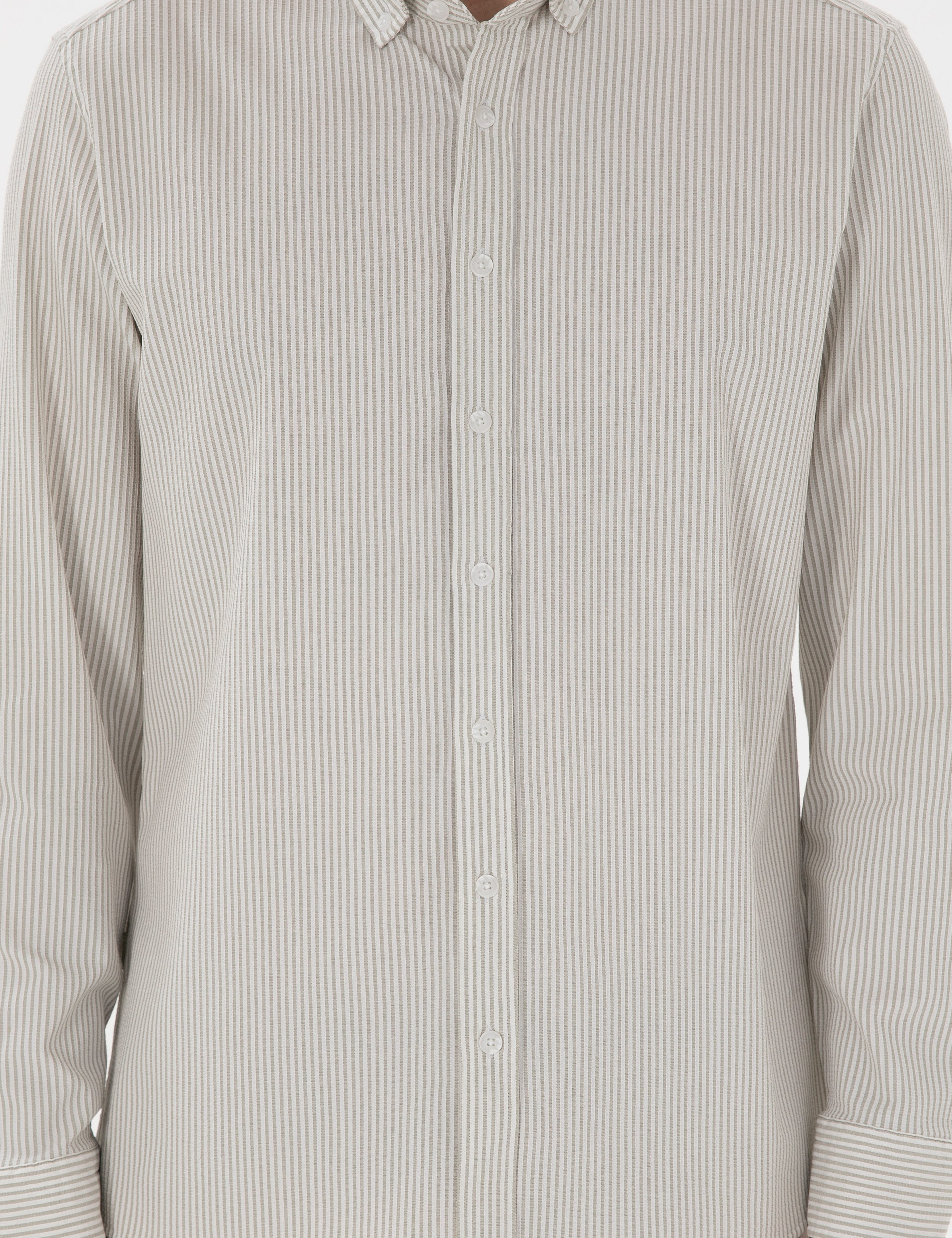 Çağla Slim Fit Çizgili Uzun Kollu Gömlek