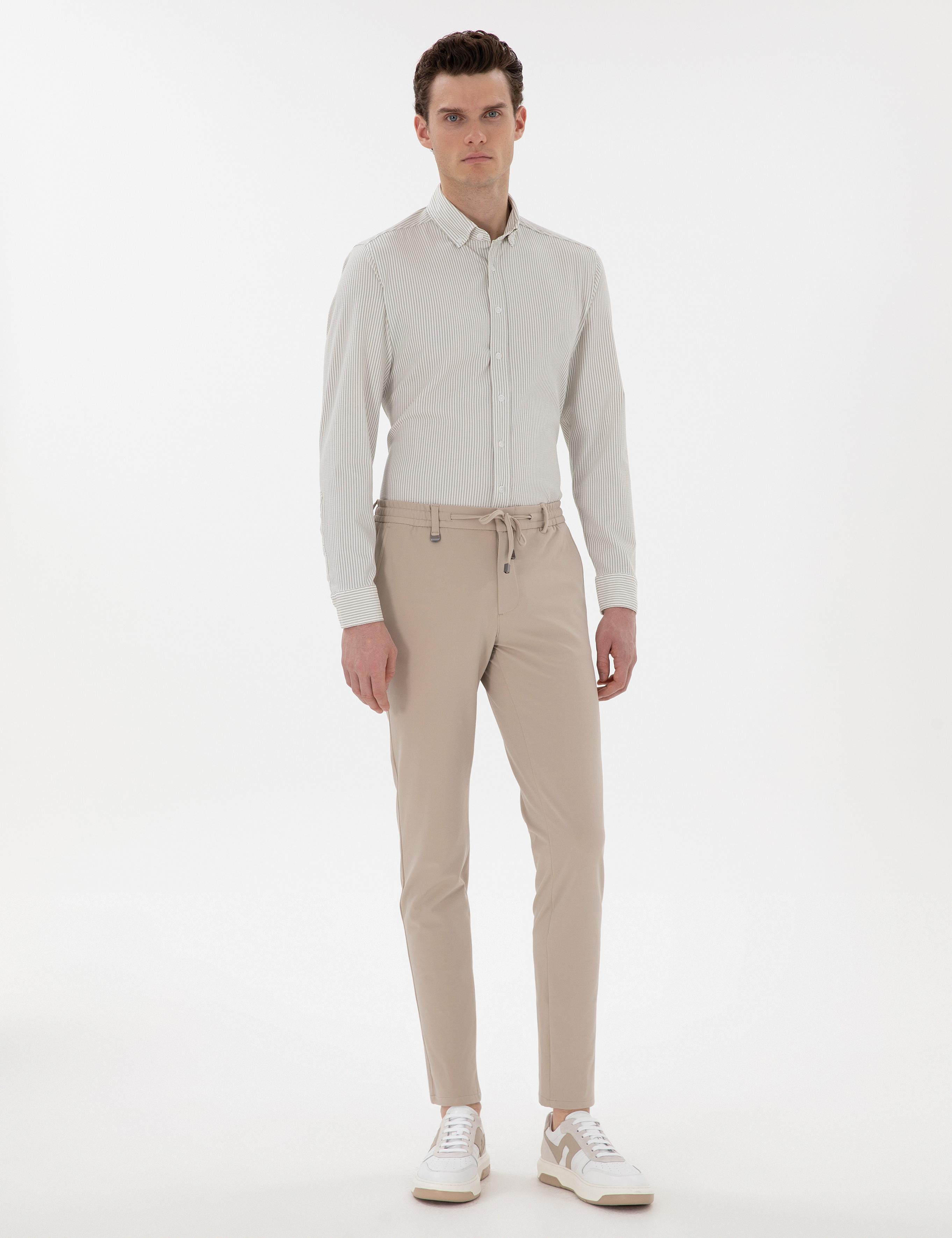 Çağla Slim Fit Çizgili Uzun Kollu Gömlek