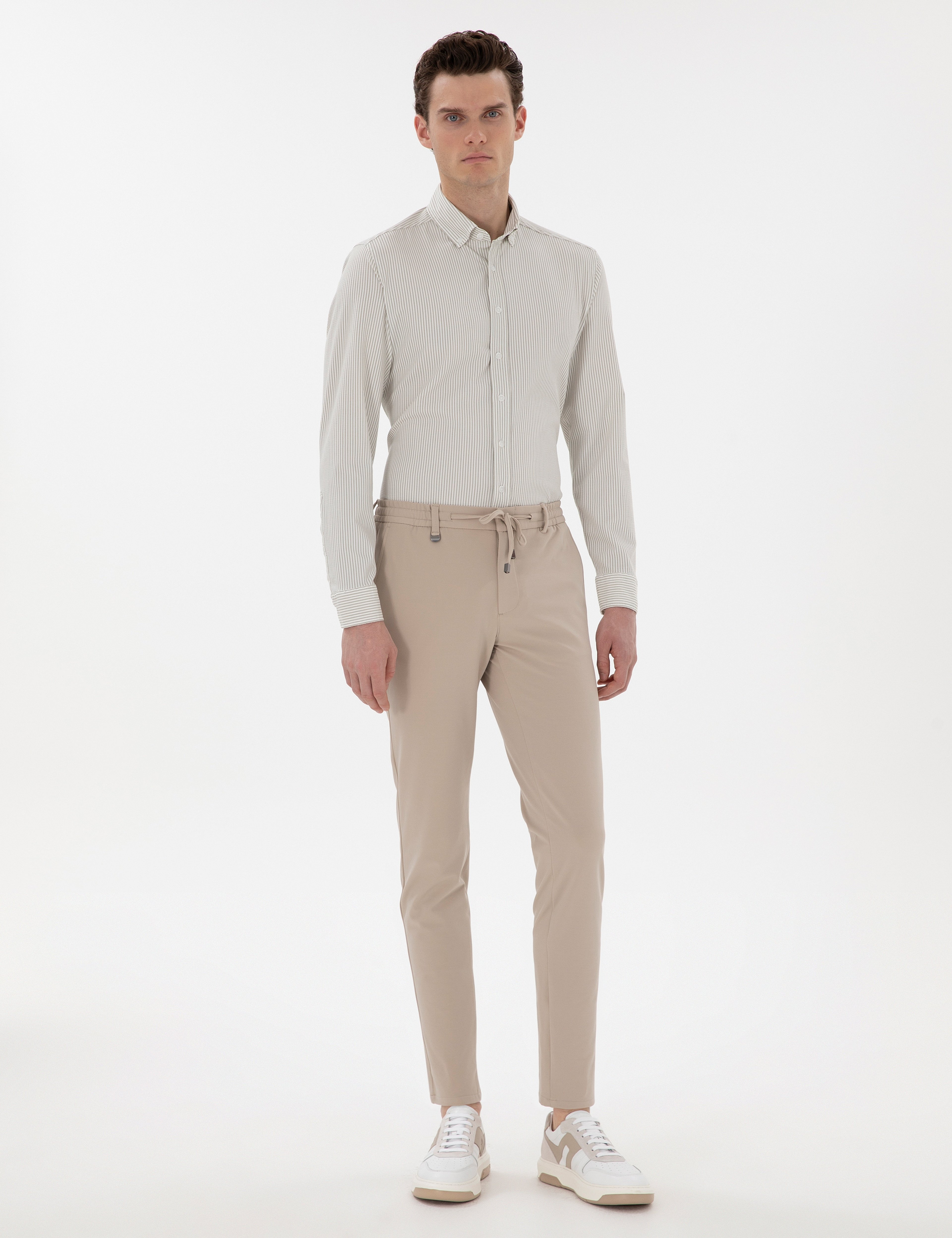 Çağla Slim Fit Çizgili Uzun Kollu Gömlek