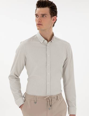 Çağla Slim Fit Çizgili Uzun Kollu Gömlek