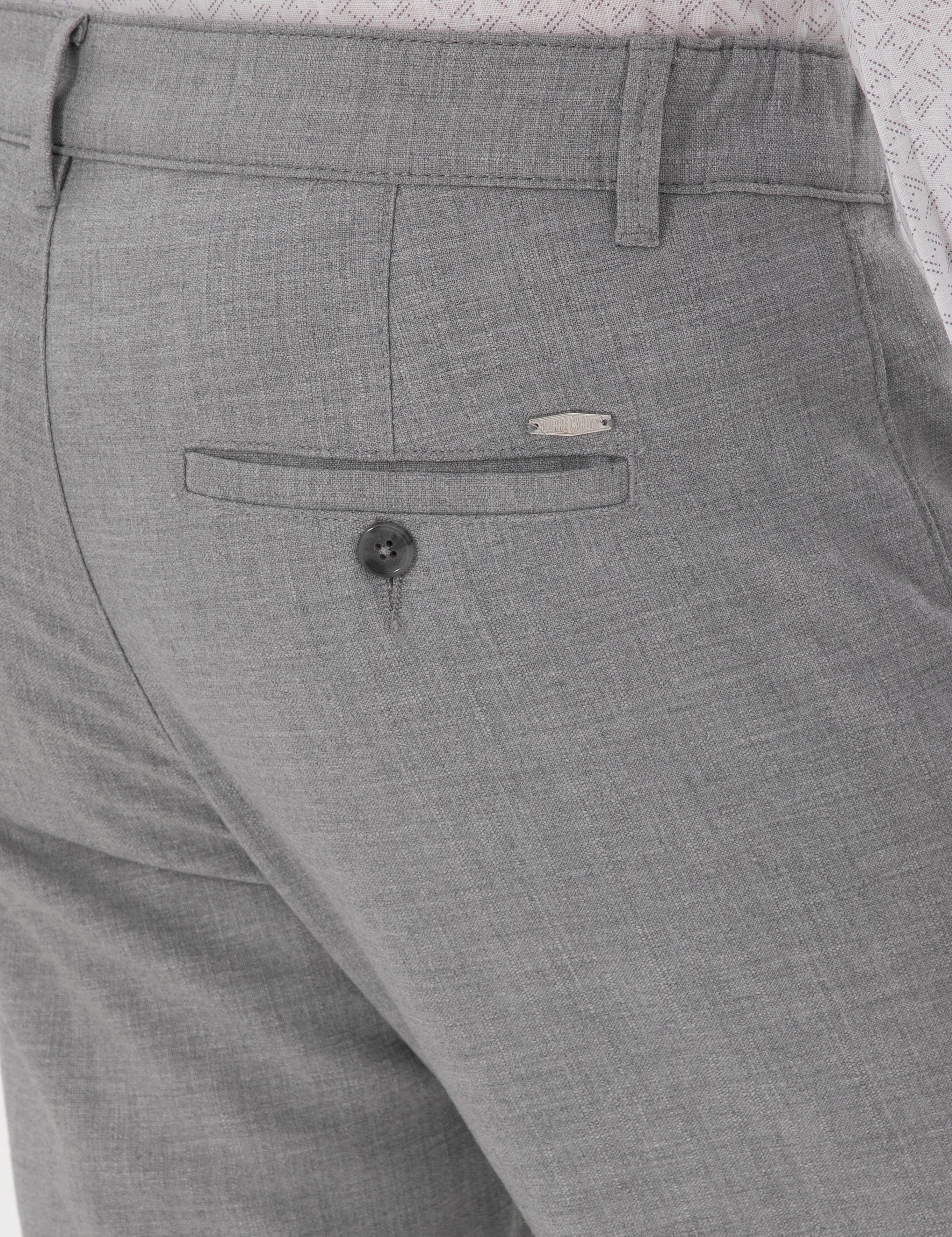 Gri Slim Fit Beli Lastikli Kanvas Pantolon