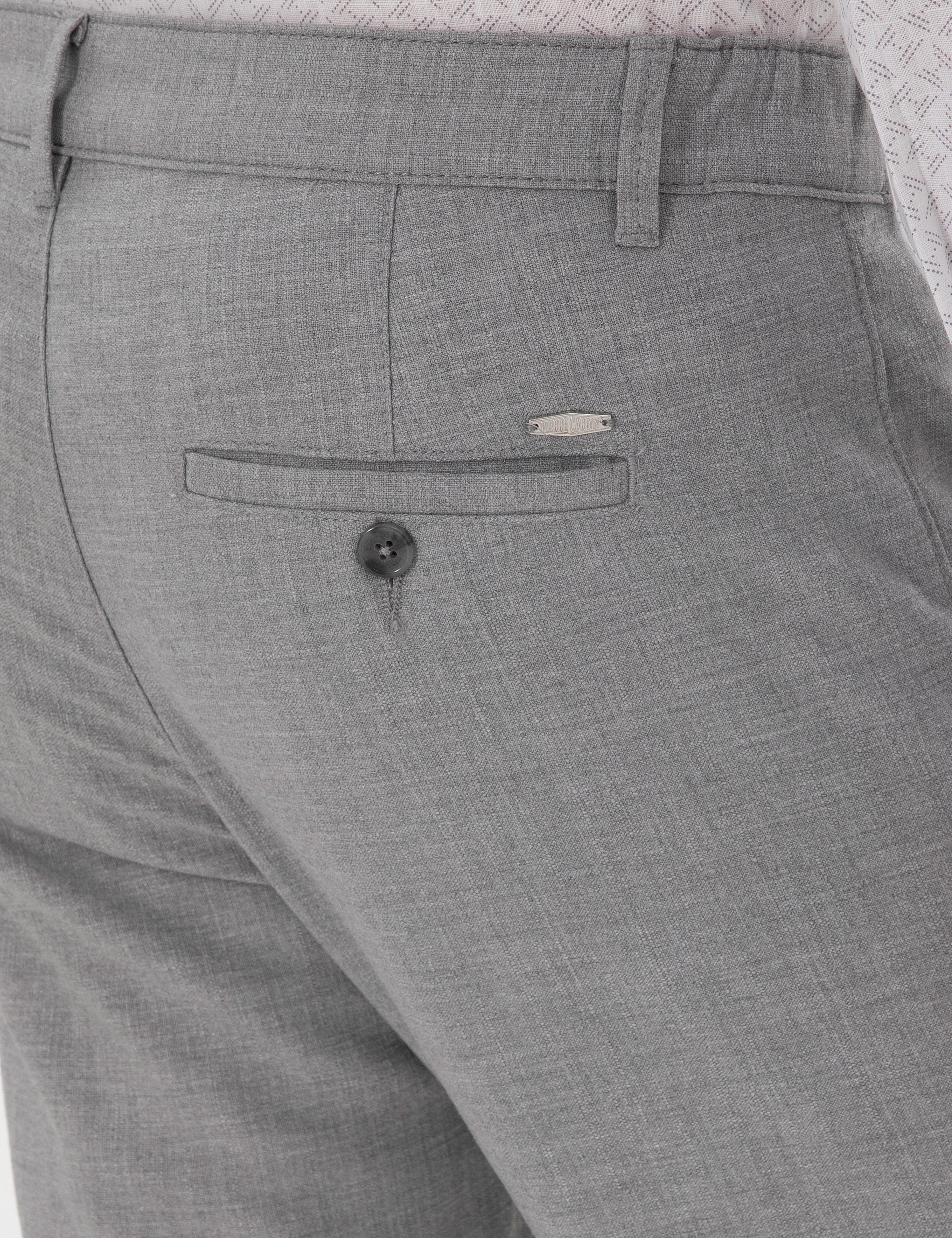 Gri Slim Fit Beli Lastikli Kanvas Pantolon - Image 6
