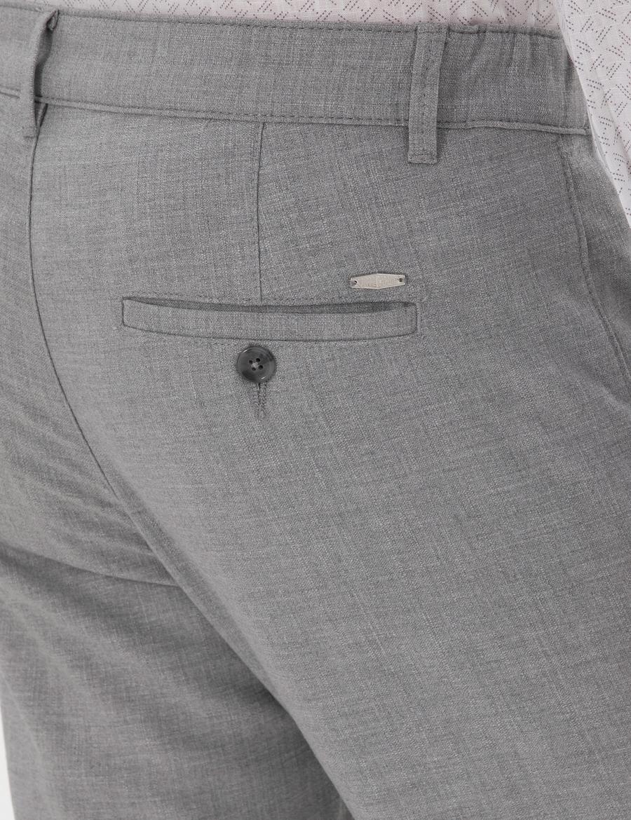 Gri Slim Fit Beli Lastikli Kanvas Pantolon