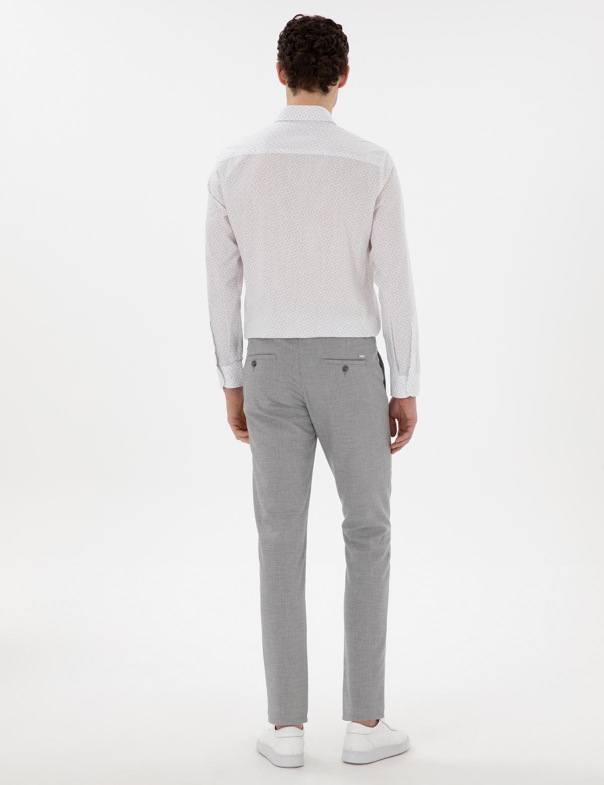 Gri Slim Fit Beli Lastikli Kanvas Pantolon - 50301791076