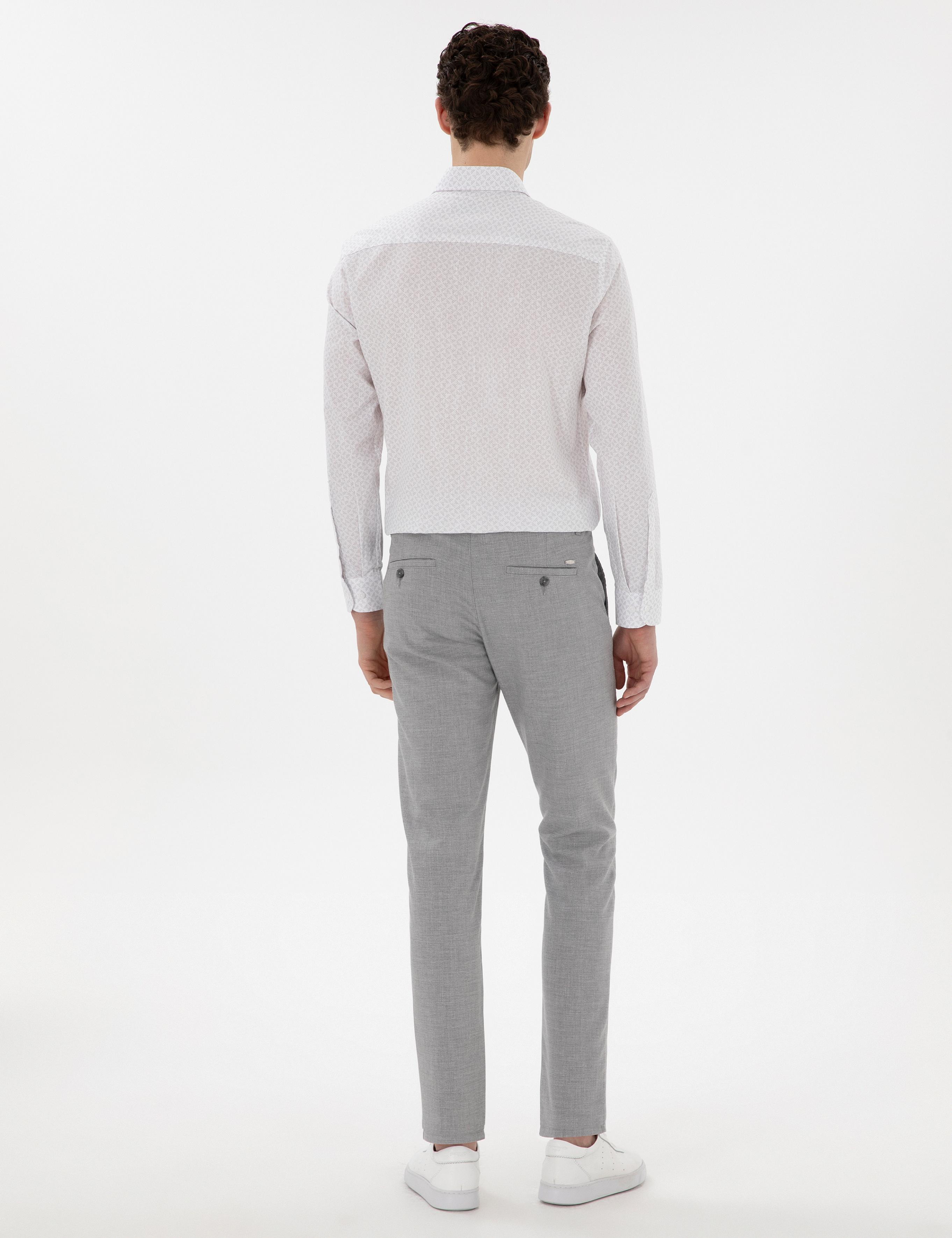 Gri Slim Fit Beli Lastikli Kanvas Pantolon