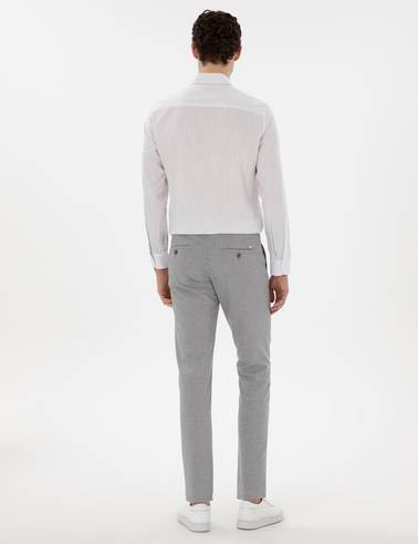Gri Slim Fit Beli Lastikli Kanvas Pantolon