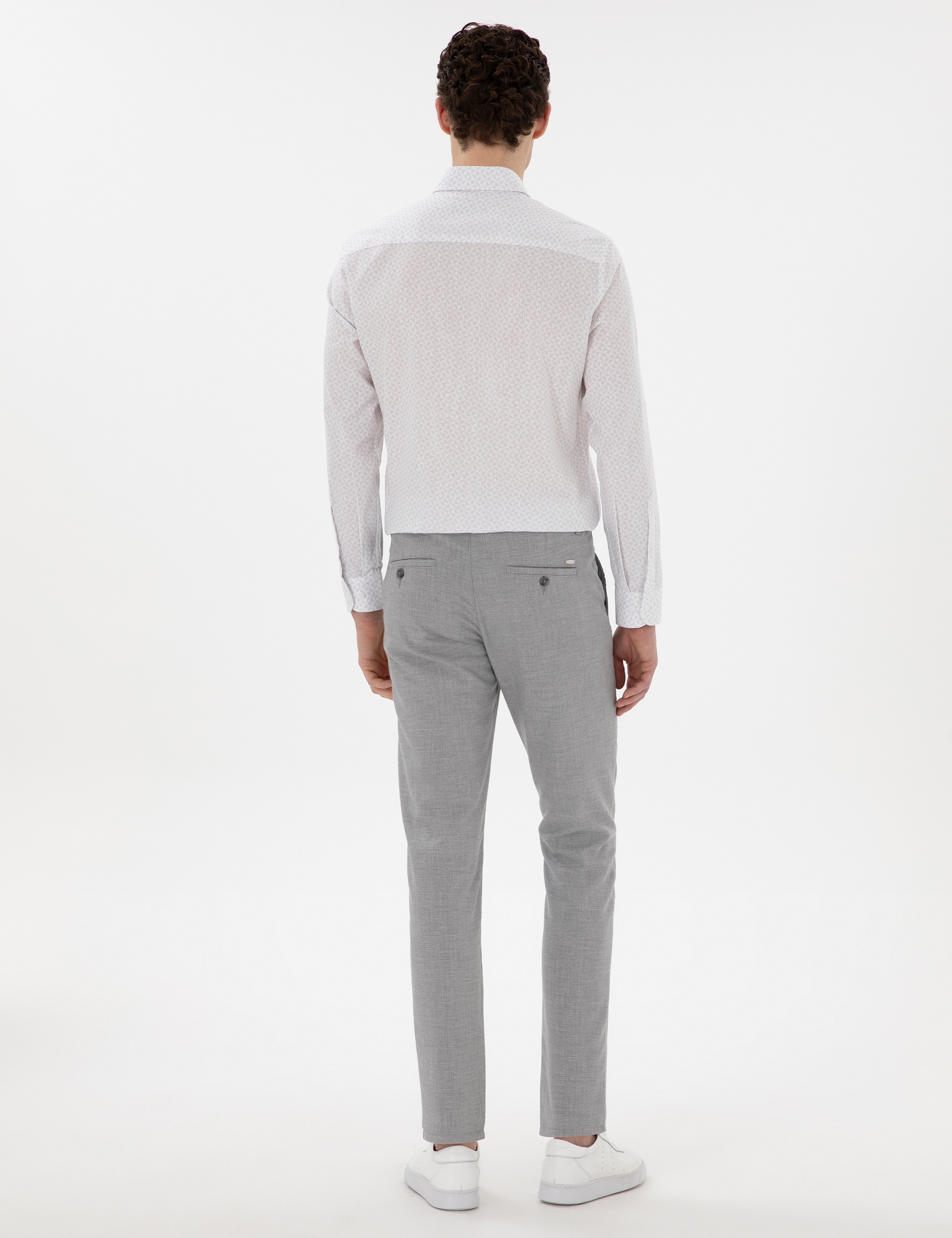 Gri Slim Fit Beli Lastikli Kanvas Pantolon - Image 4