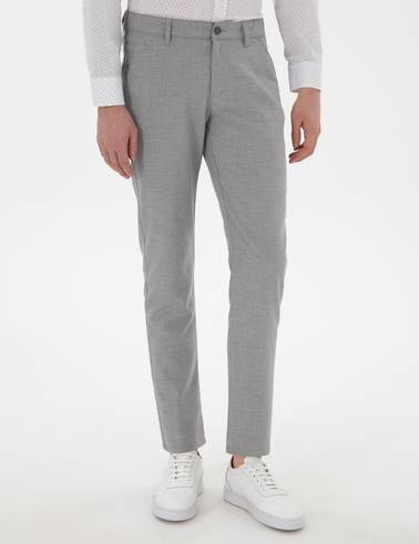 Gri Slim Fit Beli Lastikli Kanvas Pantolon
