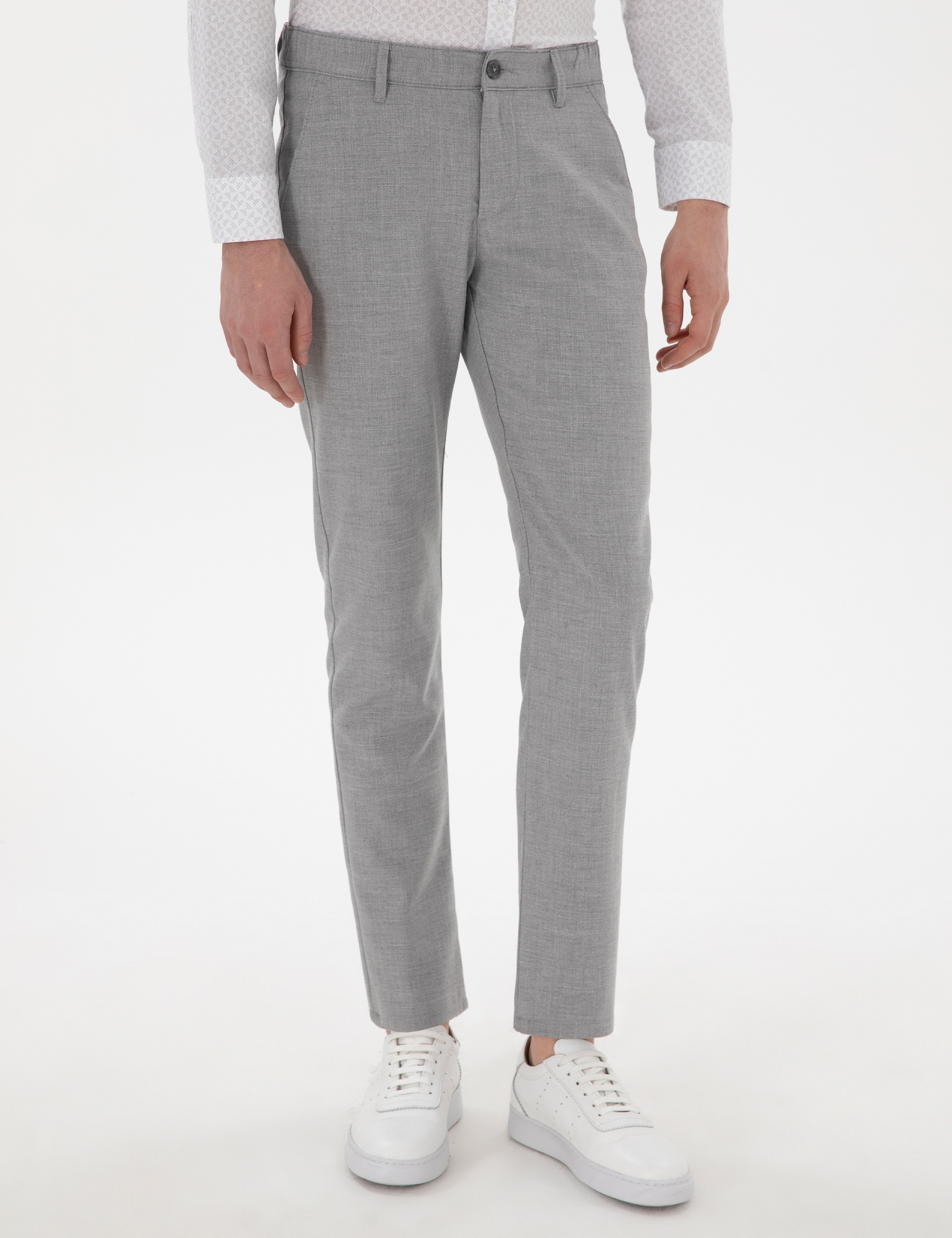 Gri Slim Fit Beli Lastikli Kanvas Pantolon - Image 2