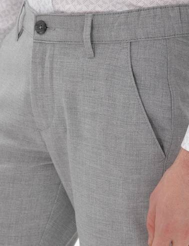 Gri Slim Fit Beli Lastikli Kanvas Pantolon