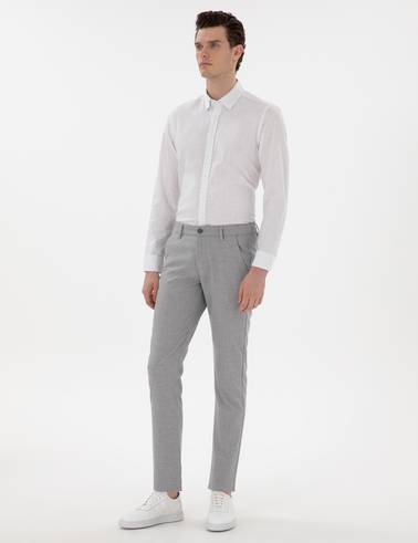 Gri Slim Fit Beli Lastikli Kanvas Pantolon