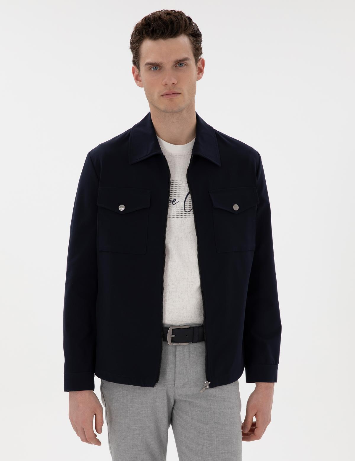 Lacivert Regular Fit Fermuarlı Ceket