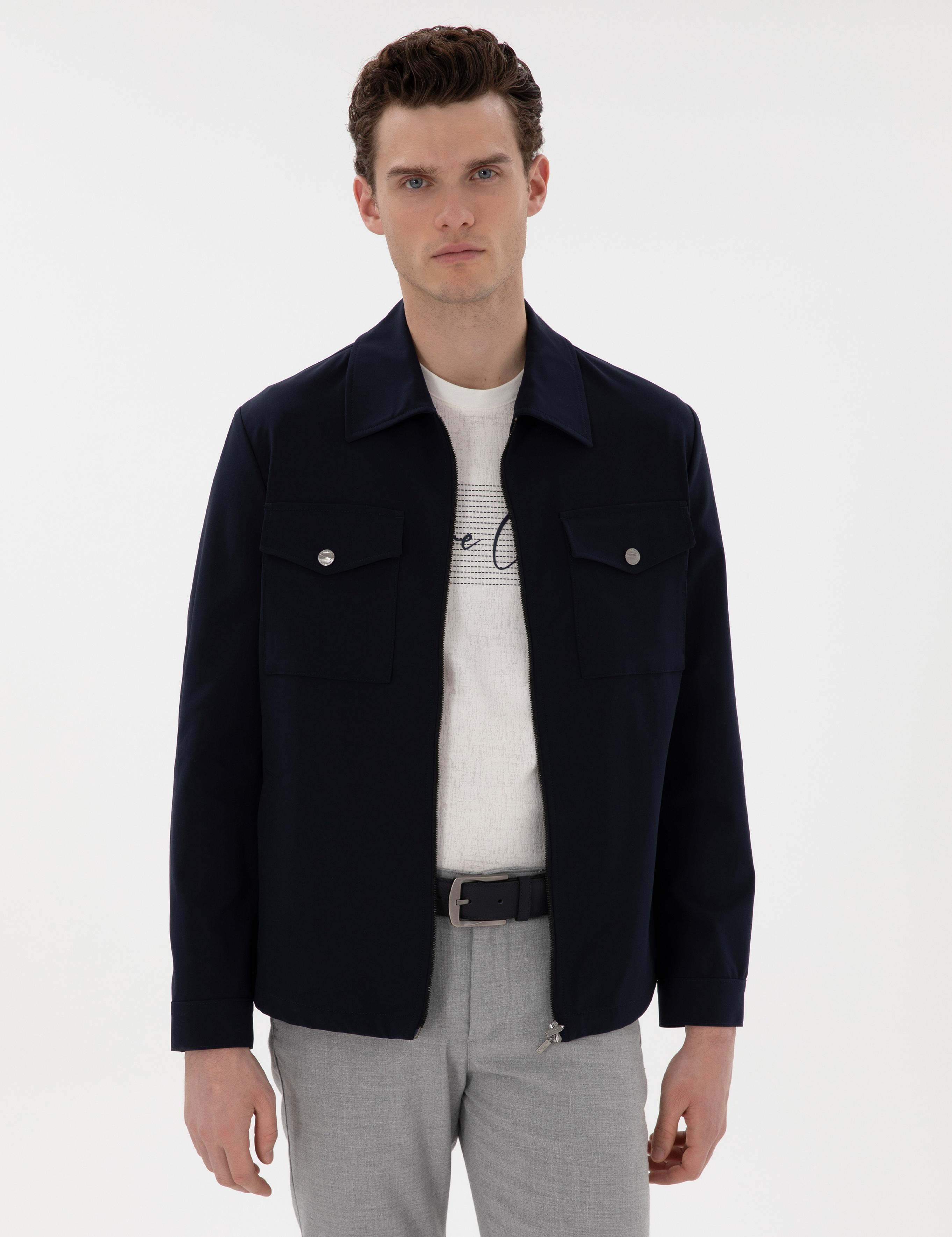 Lacivert Regular Fit Fermuarlı Ceket