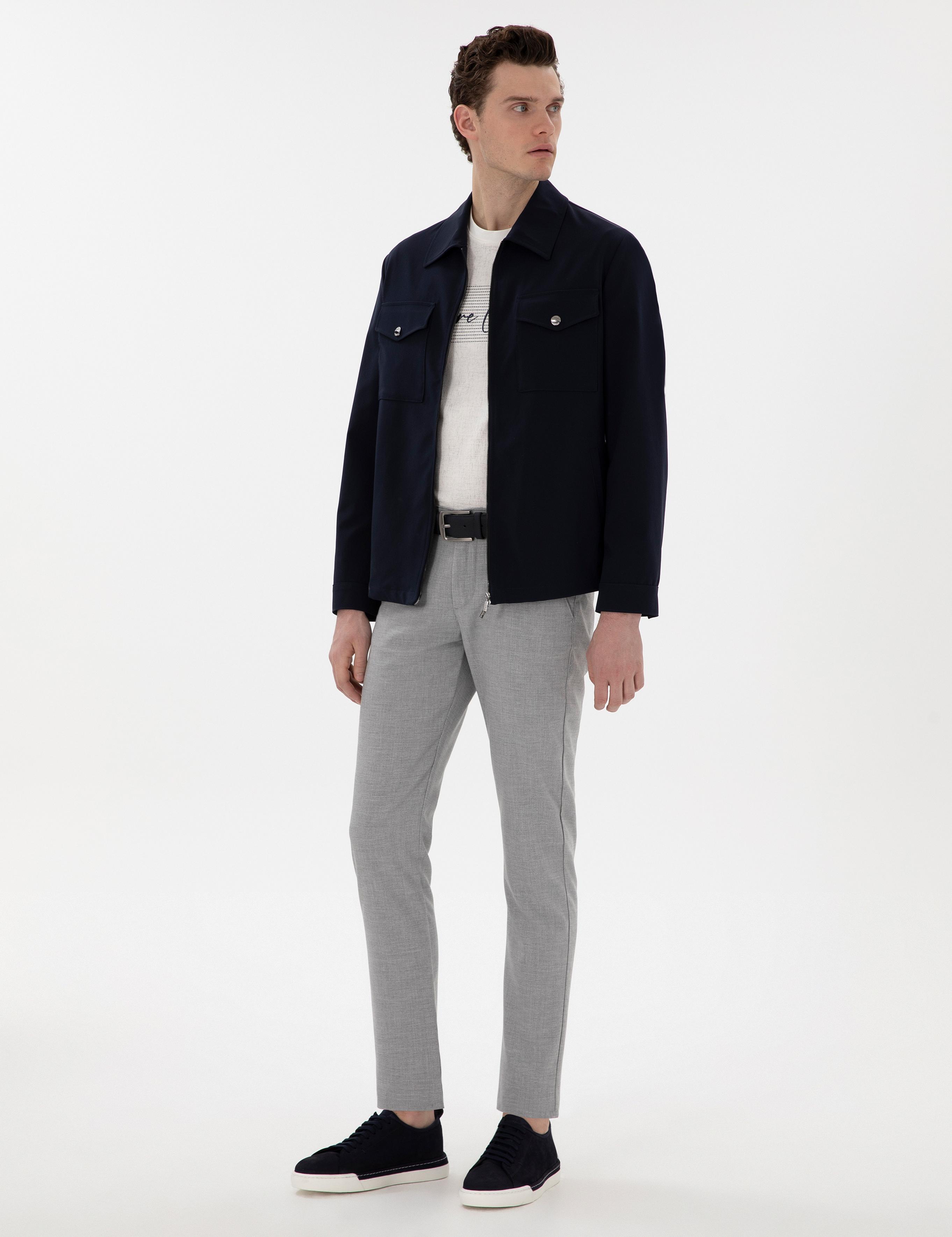 Lacivert Regular Fit Fermuarlı Ceket